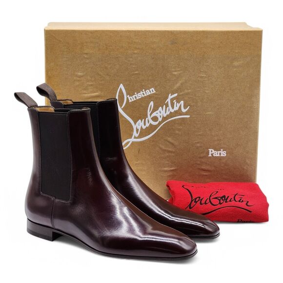 Christian Louboutin Roadie Calf Leather Boots- Burgundy - EU 41/ US 8 $1395